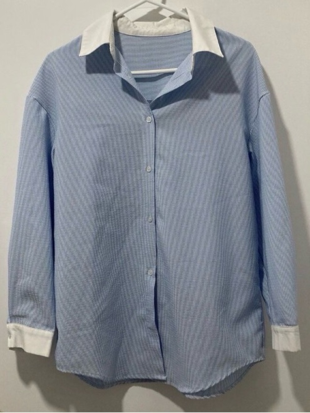 Commense Light Blue Striped Contrast Collar Button-Down Shirt Oversized Small